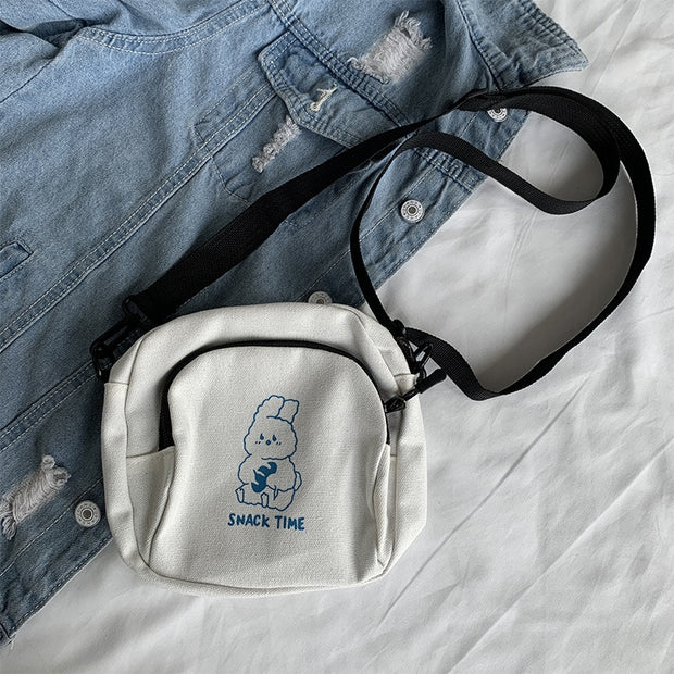 Bonito coelho lona feminina pequena crossbody