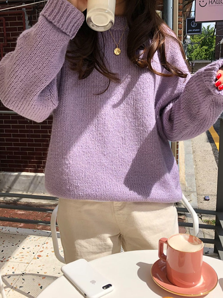Blusa de frio feminina, blusa confortável para inverno tricô manga longa