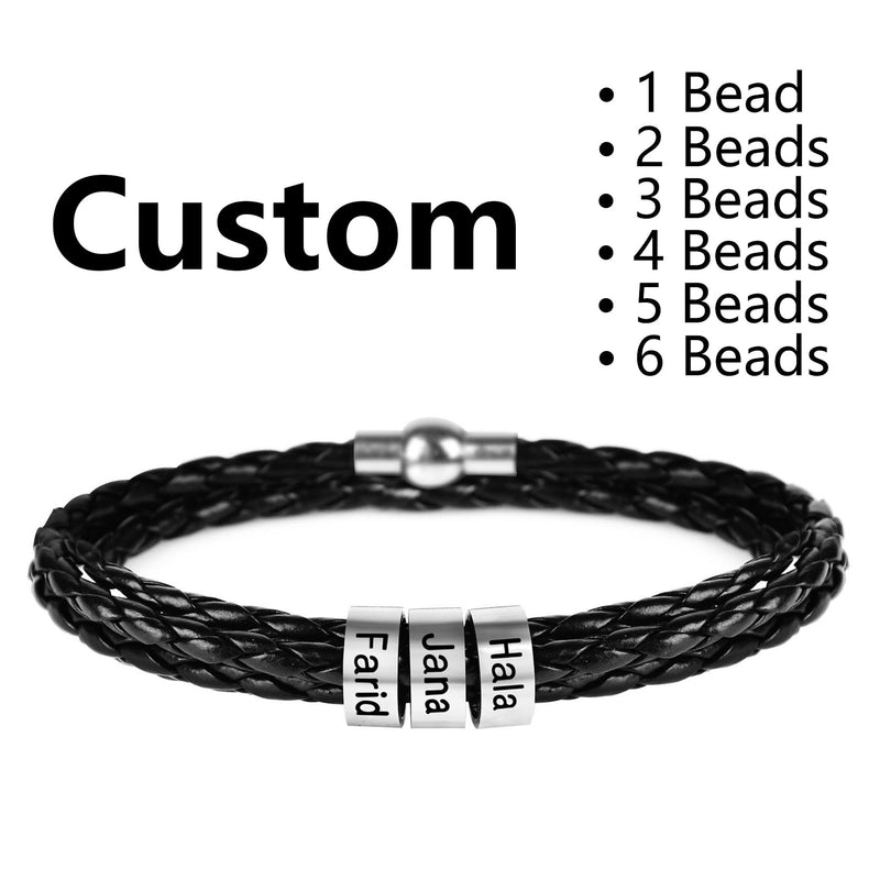 Pulseira masculina de couro trançado com nomes