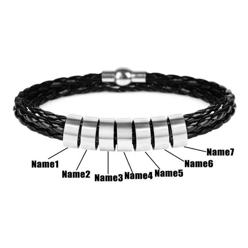 Pulseira masculina de couro trançado com nomes