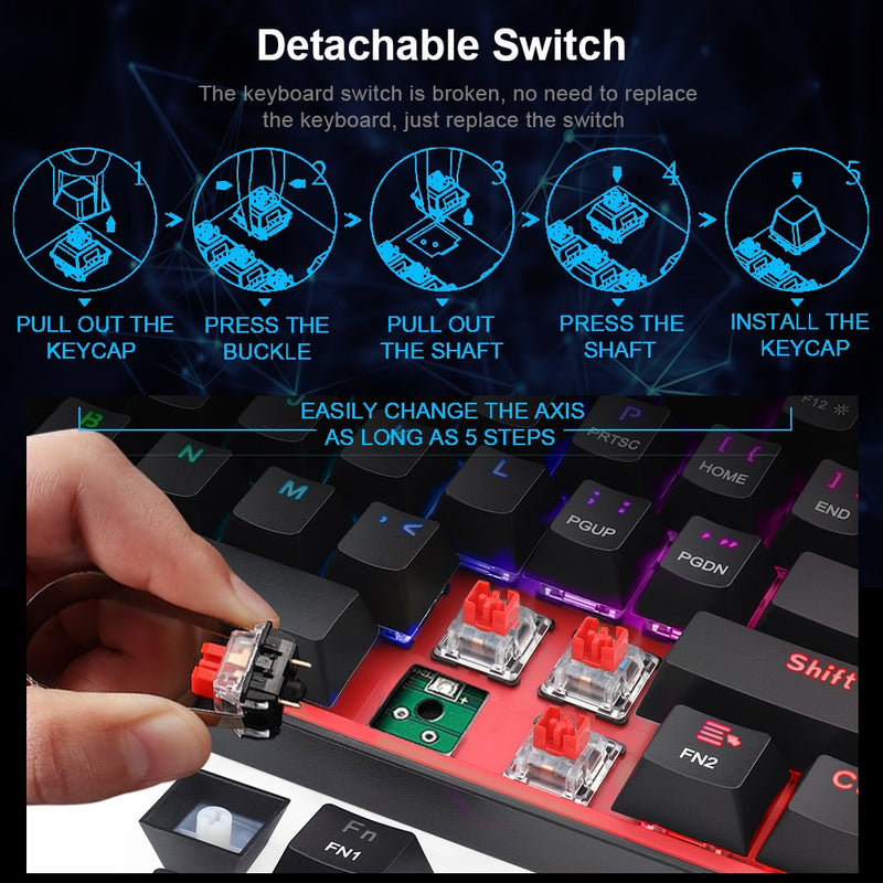 REDRAGON Fizz K617 RGB Mini USB Teclado Com Fio, Teclado Gaming Mecânico Interruptor Vermelho 61, Chave Gamer para PC, Computador Portátil.