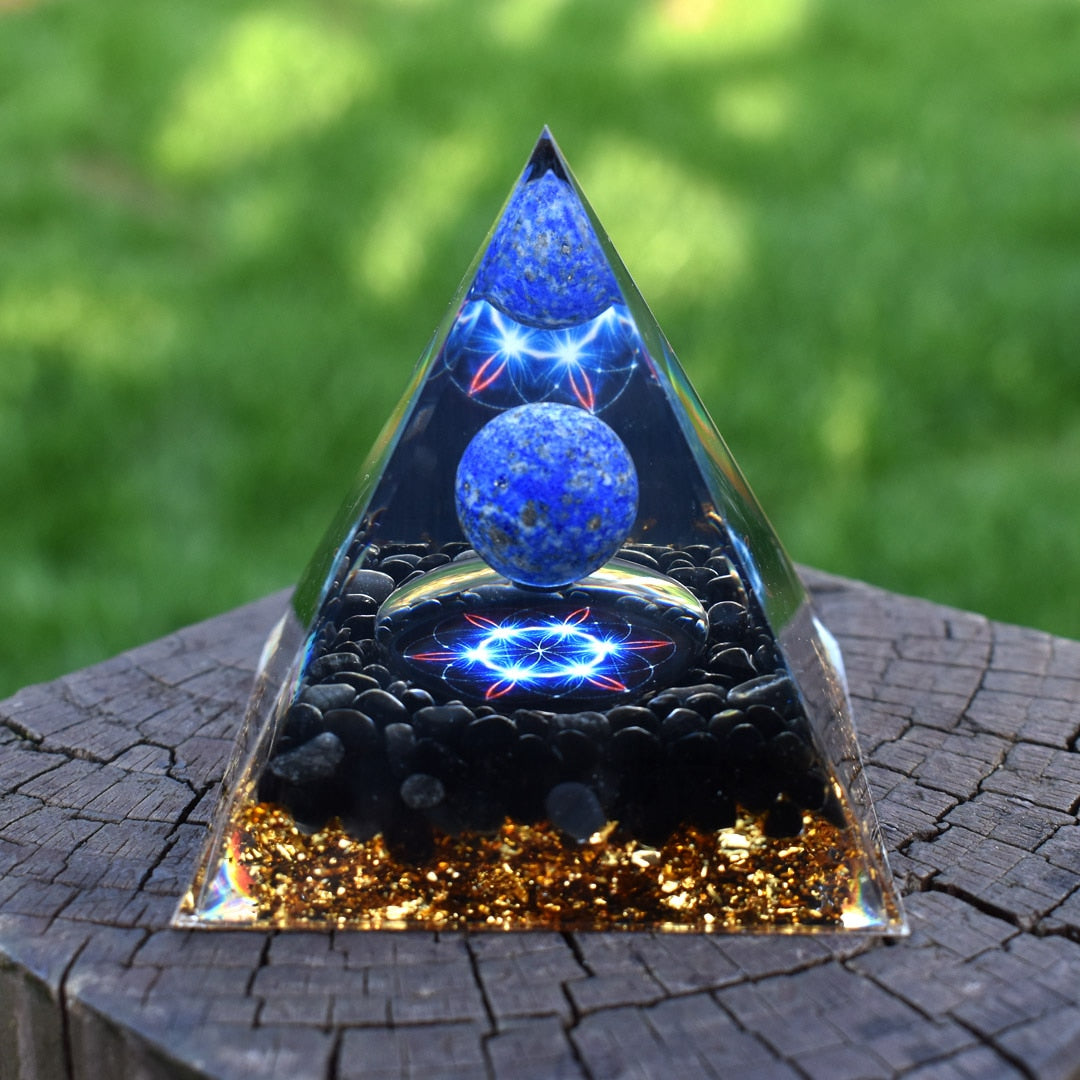 6cm orgone pirâmide obsidiana e lapis lazuli cura cristal energia