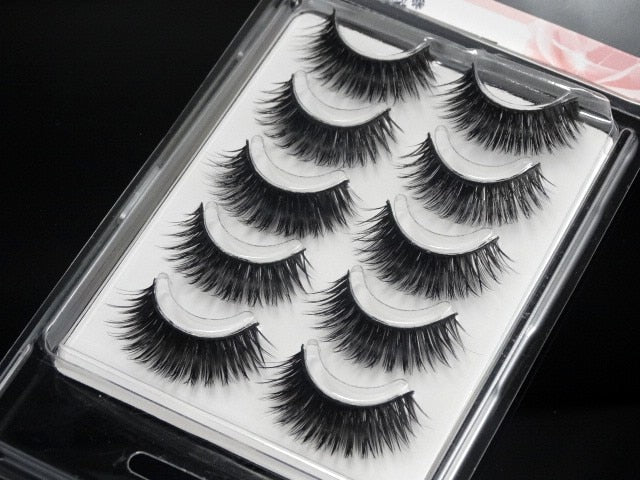 Novo 5 pares artesanal 3d vison cílios curtos cílios postiços cruz desarrumado densa natural cílios de olho estágio maquiagem cílios postiços
