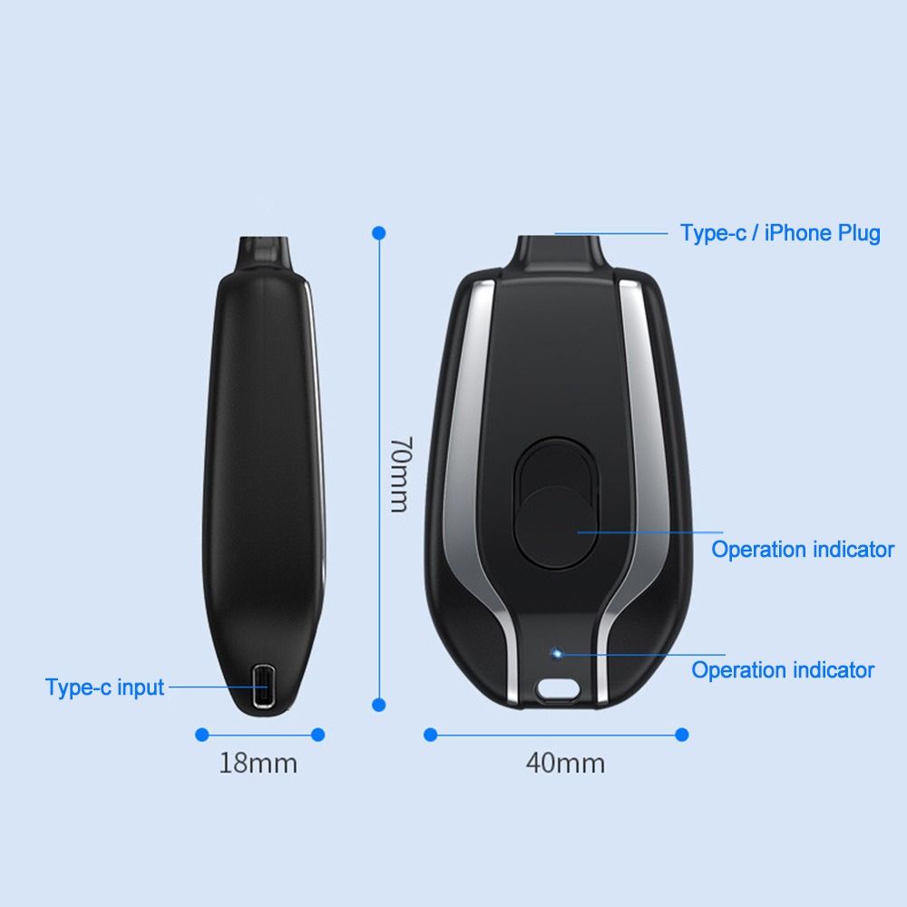 Carregador de porta-chaves portátil | 1500mah tipo-c ultra-compacto mini bateria