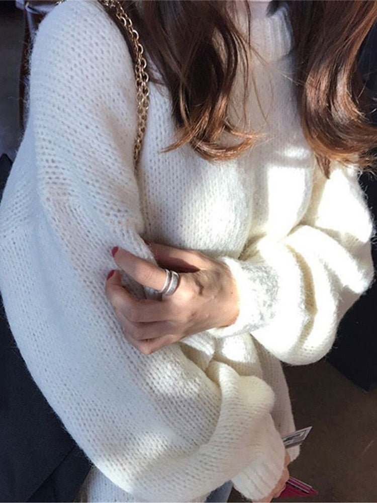 Blusa de frio feminina, blusa confortável para inverno tricô manga longa