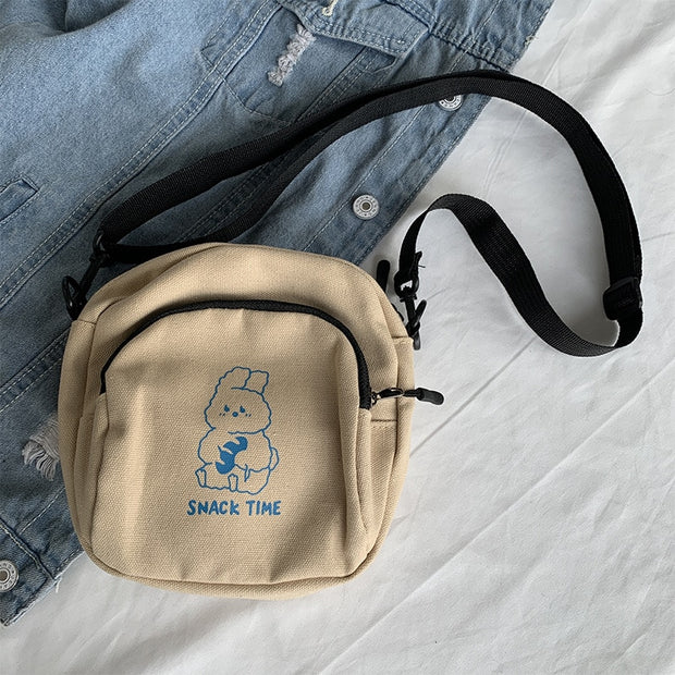 Bonito coelho lona feminina pequena crossbody