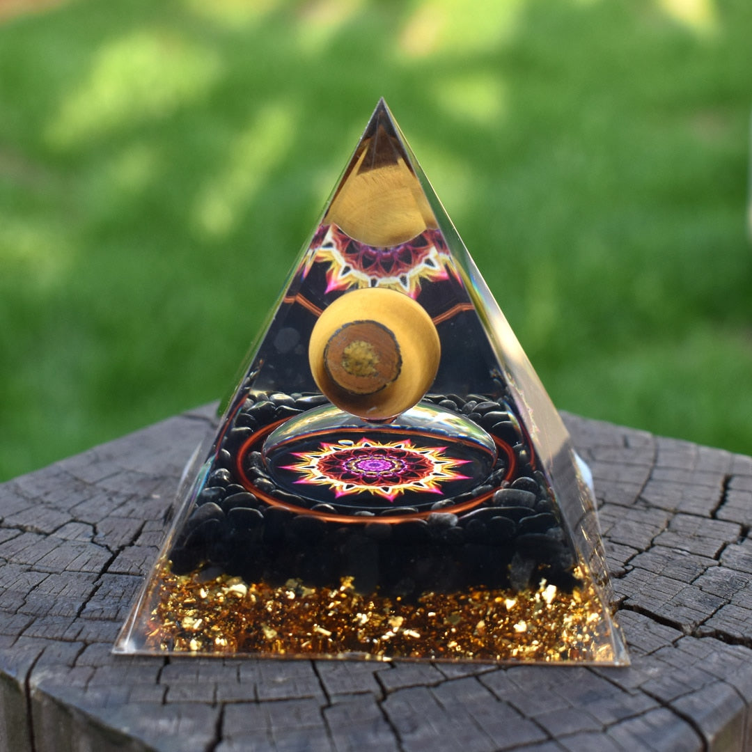 6cm orgone pirâmide obsidiana e lapis lazuli cura cristal energia