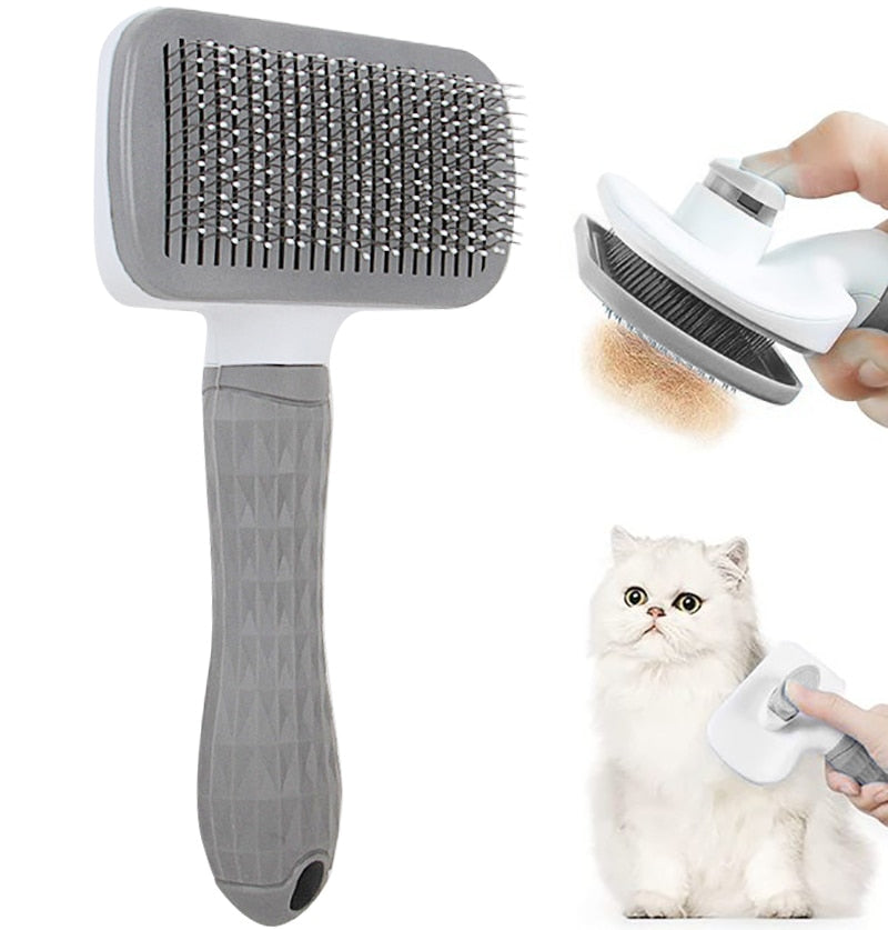 Cão de estimação escova de cabelo gato pente grooming e cuidado gato escova de aço inoxidável