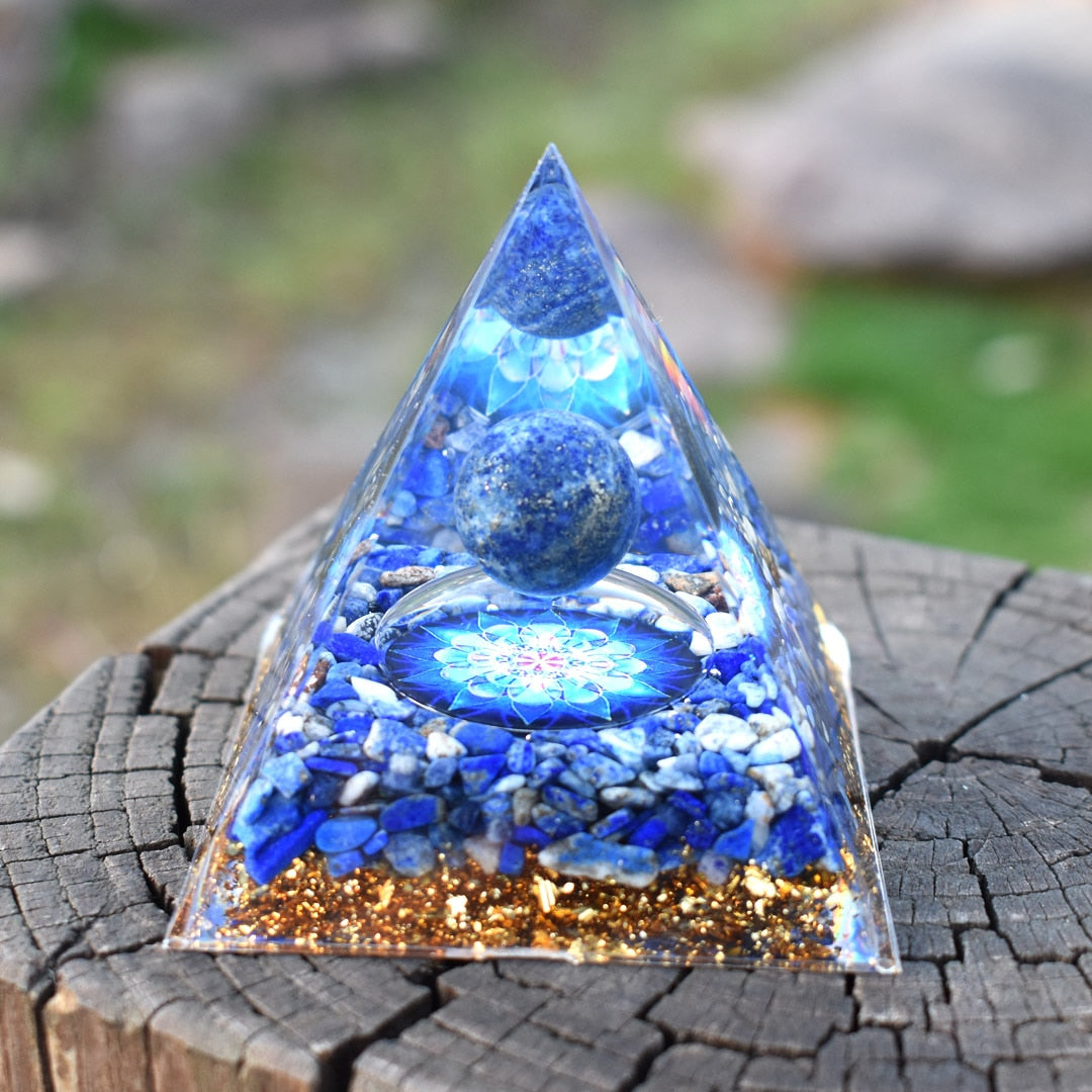 6cm orgone pirâmide obsidiana e lapis lazuli cura cristal energia