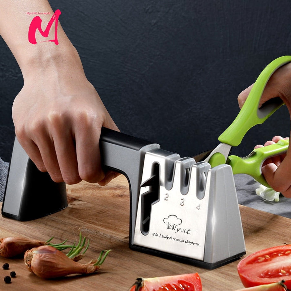 Sharpener de faca 4 em 1 diamante revestido & haste fina faca tesouras