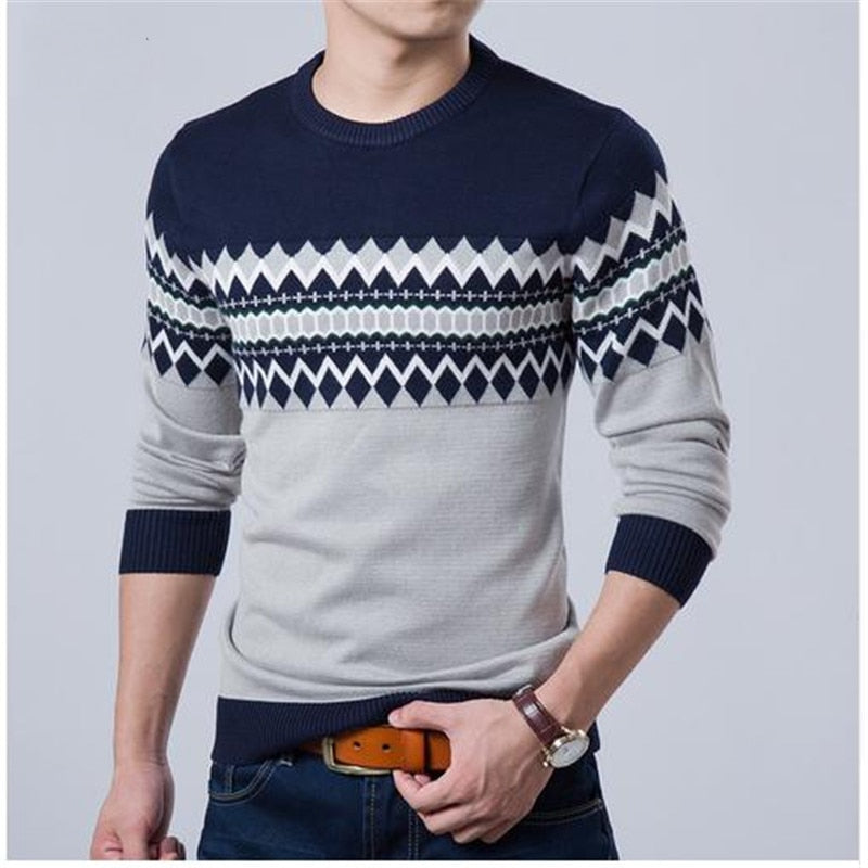 2023 nova marca de moda outono casual camisola o pescoço fino ajuste tricô dos homens listrado suéteres & pullovers masculino pulôver xxl