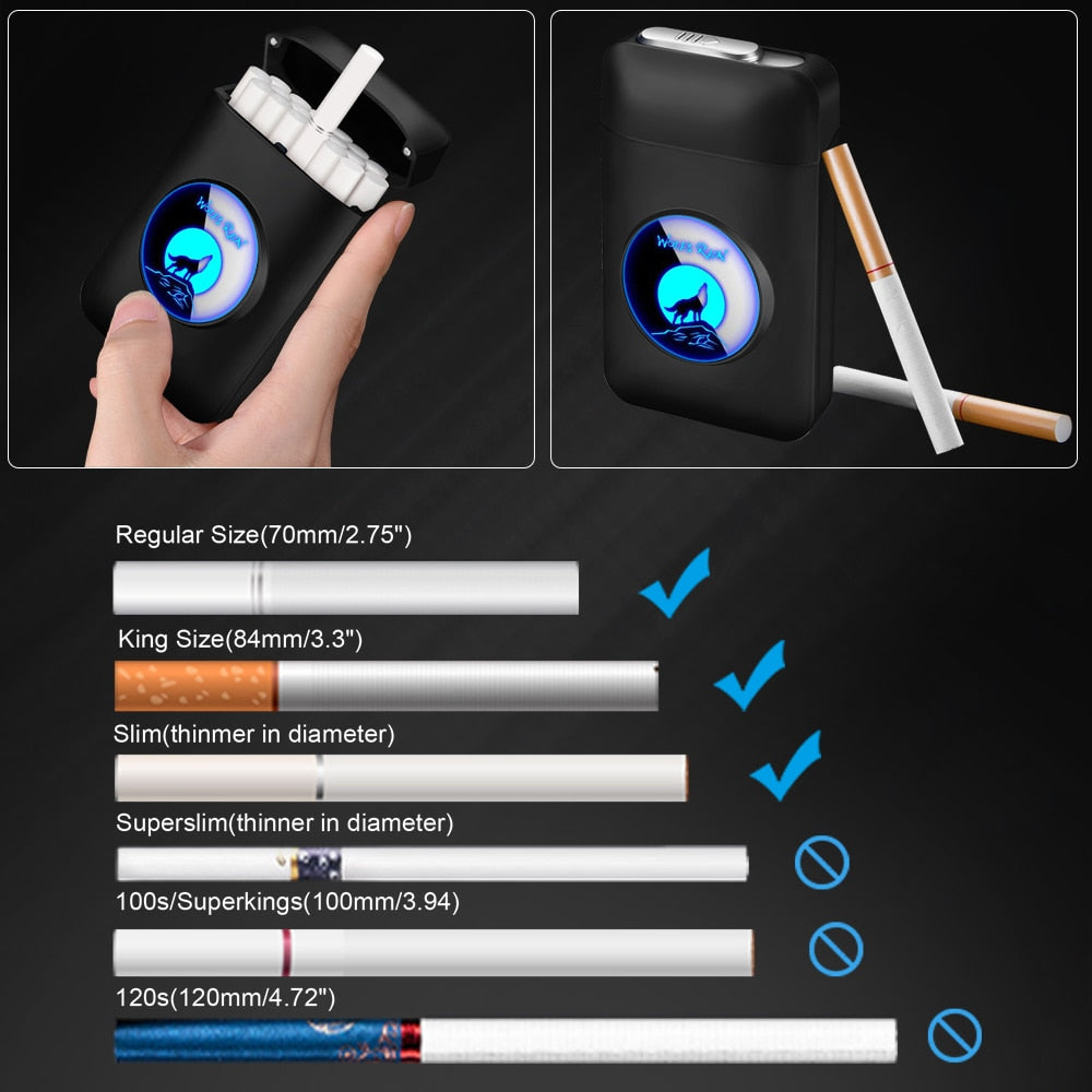 Cigarro case de carregamento usb mais leve, 19pcs mais isqueiro elétrico