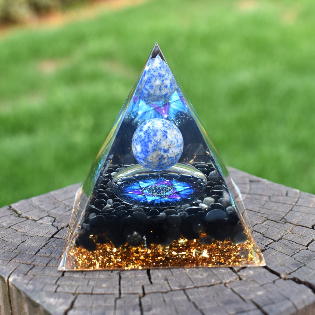 6cm orgone pirâmide obsidiana e lapis lazuli cura cristal energia