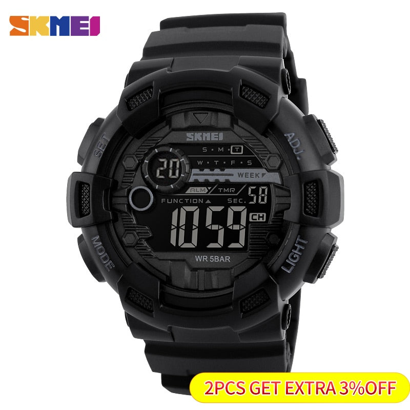 SKMEI Homens Esportes Relógios 50 M À Prova D' Água Back Light Tempo de Choque Duplo