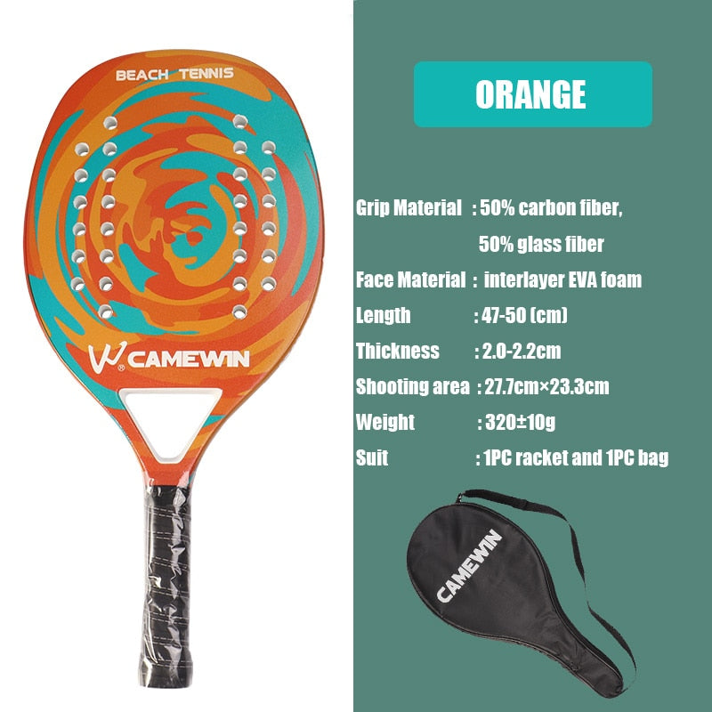 Camewin adulto raquete de tênis de praia de carbono completo profissional