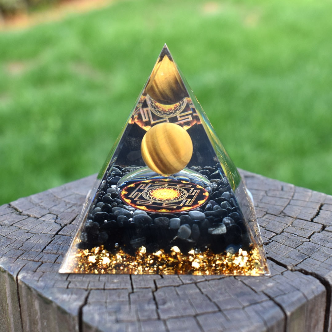 6cm orgone pirâmide obsidiana e lapis lazuli cura cristal energia