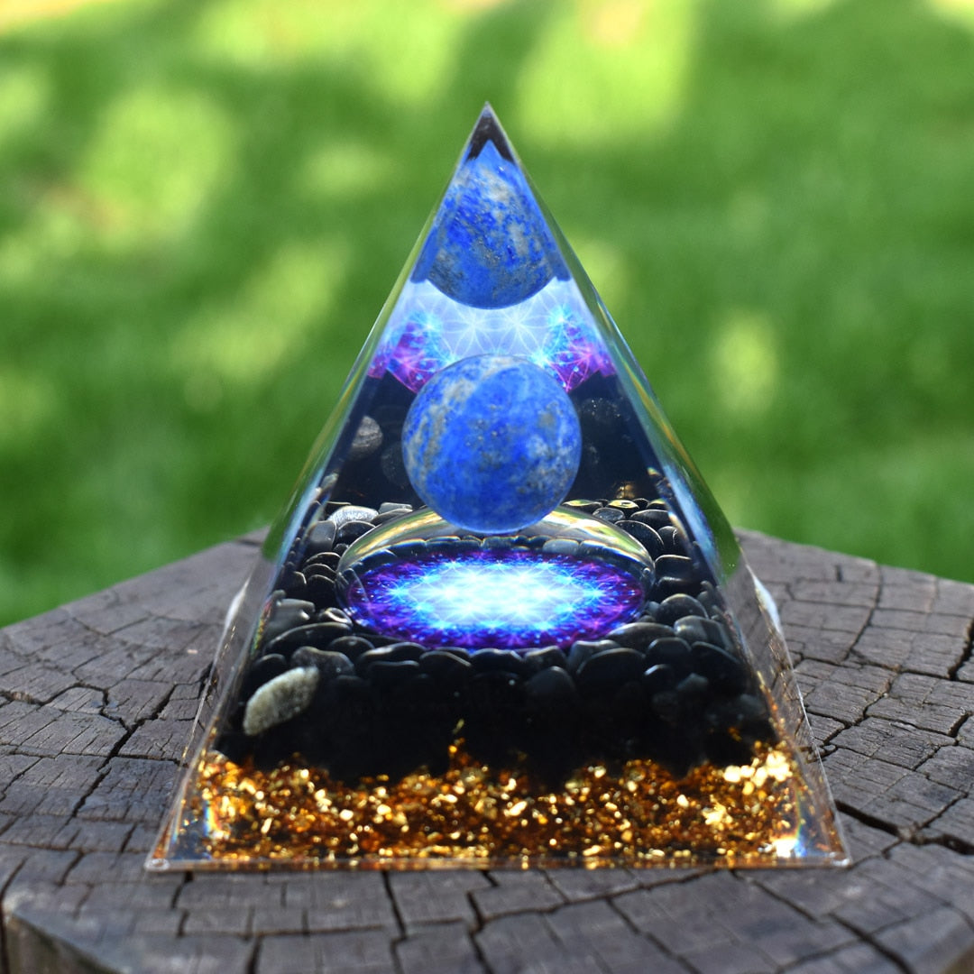 6cm orgone pirâmide obsidiana e lapis lazuli cura cristal energia