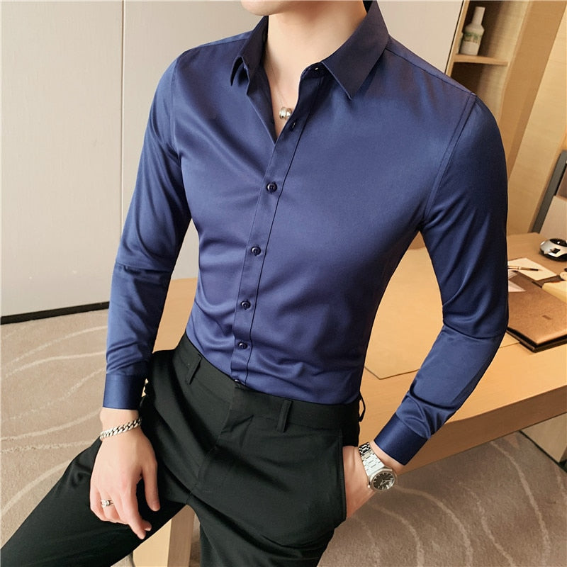 Estilo britânico camisa de manga longa roupas masculinas moda 2023 primavera negócios formal wear chemise homme