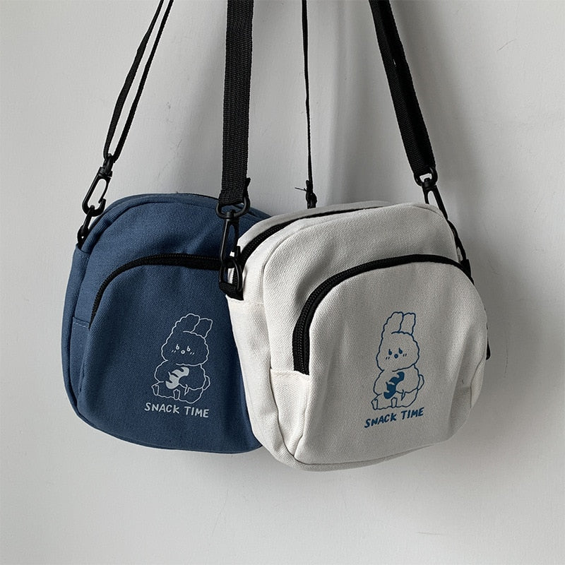 Bonito coelho lona feminina pequena crossbody