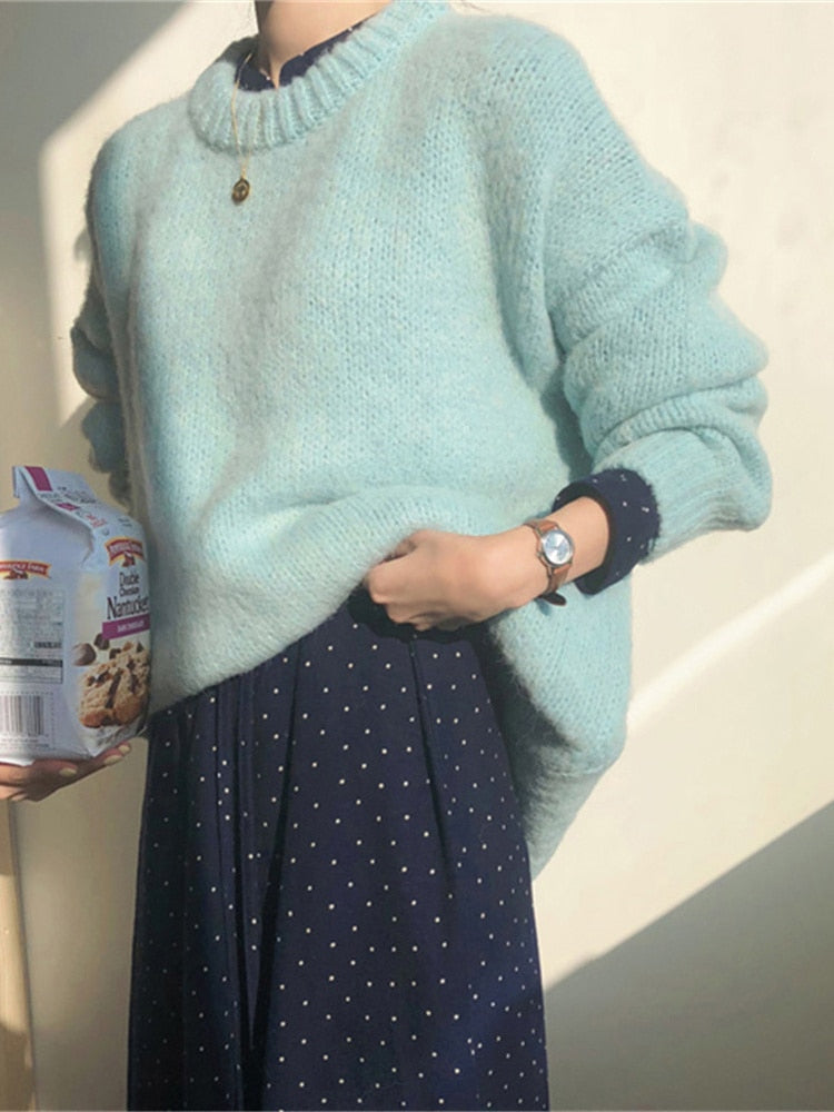 Blusa de frio feminina, blusa confortável para inverno tricô manga longa