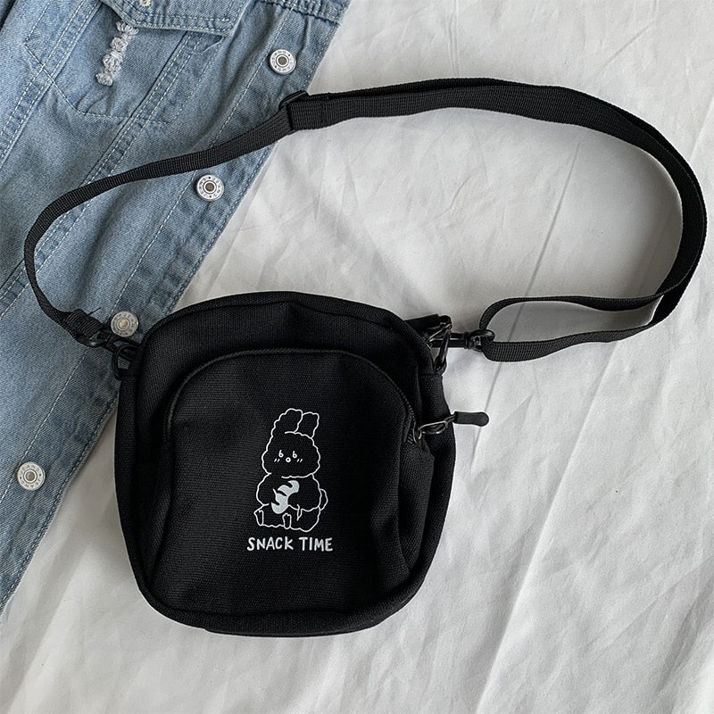 Bonito coelho lona feminina pequena crossbody