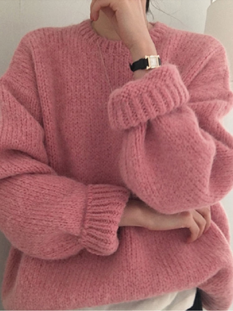 Blusa de frio feminina, blusa confortável para inverno tricô manga longa
