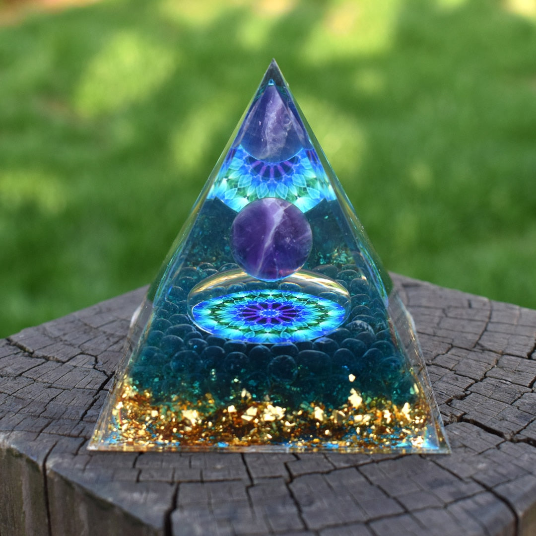6cm orgone pirâmide obsidiana e lapis lazuli cura cristal energia