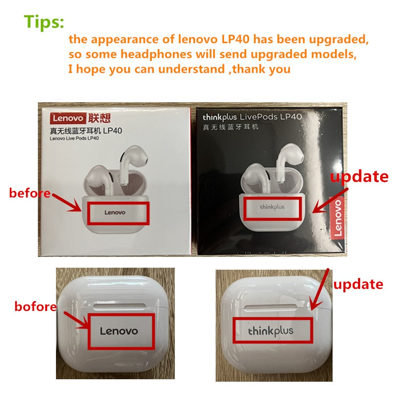 Original lenovo lp40 tws fones de ouvido sem fio bluetooth