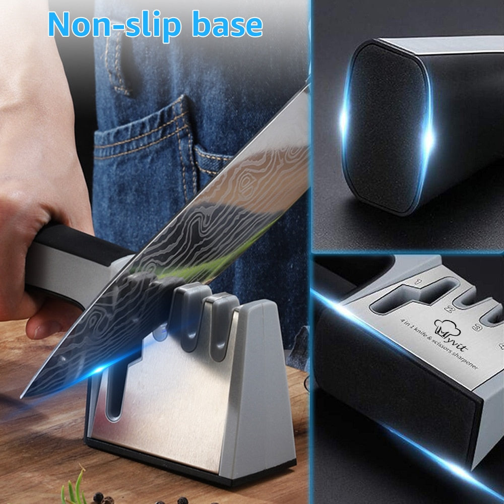 Sharpener de faca 4 em 1 diamante revestido & haste fina faca tesouras
