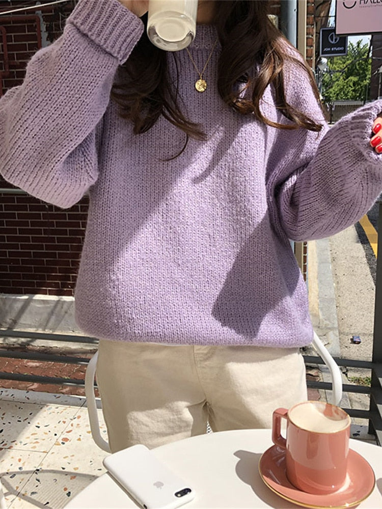 Blusa de frio feminina, blusa confortável para inverno tricô manga longa
