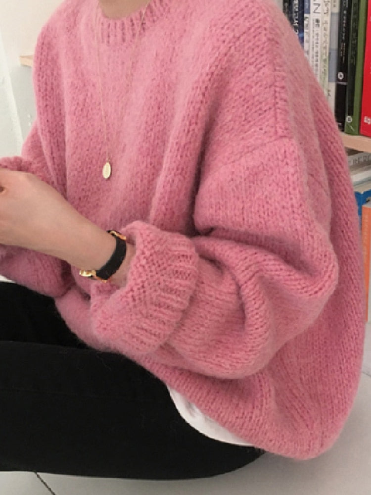 Blusa de frio feminina, blusa confortável para inverno tricô manga longa