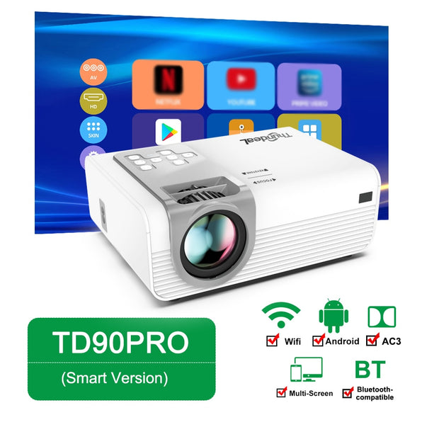Thundeal td90 pro ful hd projetor mini led android wifi td90pro nativo 1080p projetor de vídeo cinema em casa filme 3d led proyector mini projetor portátil projetor 1080p full hd