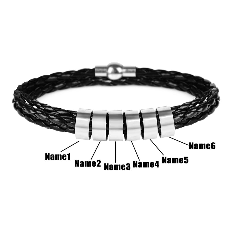 Pulseira masculina de couro trançado com nomes