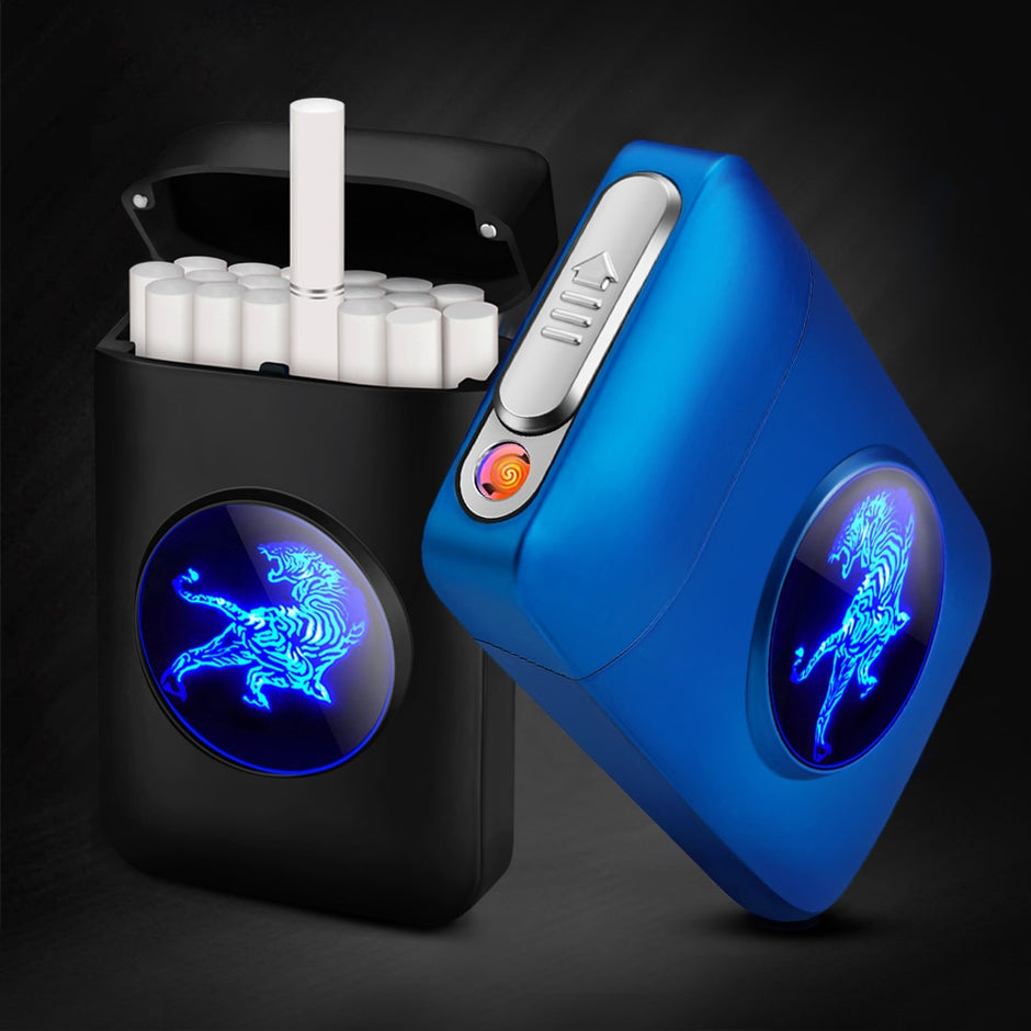 Cigarro case de carregamento usb mais leve, 19pcs mais isqueiro elétrico