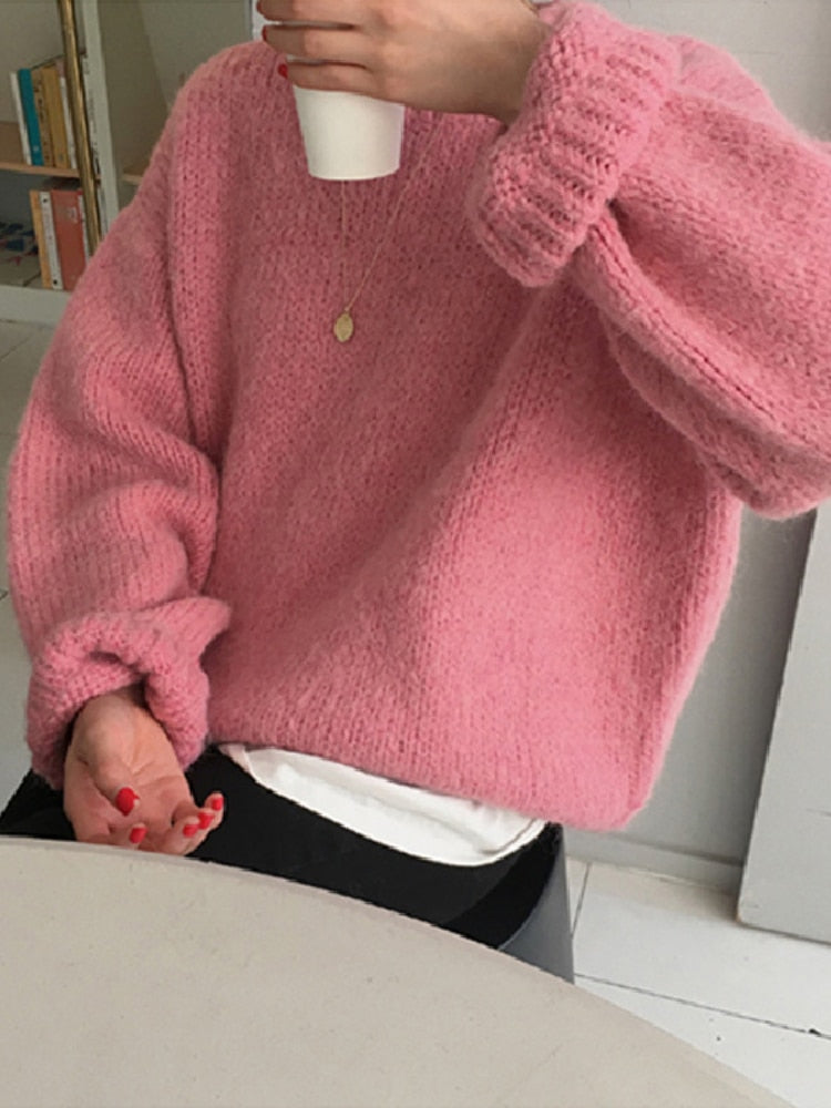 Blusa de frio feminina, blusa confortável para inverno tricô manga longa