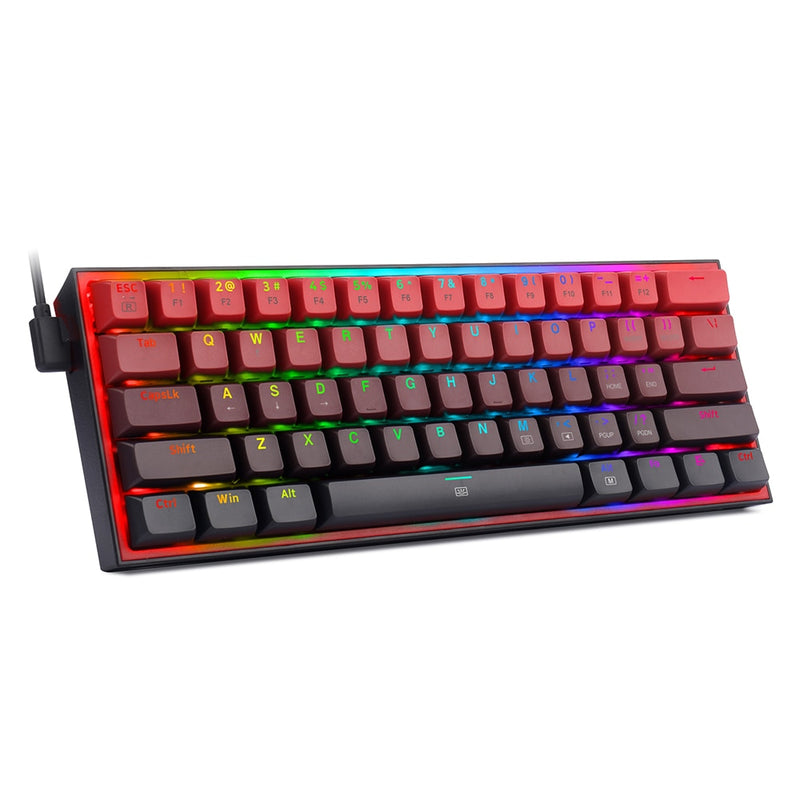 REDRAGON Fizz K617 RGB Mini USB Teclado Com Fio, Teclado Gaming Mecânico Interruptor Vermelho 61, Chave Gamer para PC, Computador Portátil.