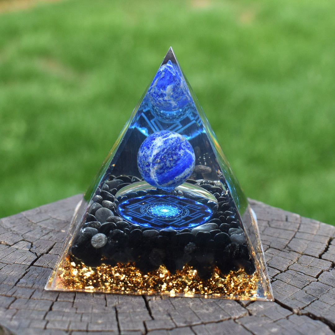 6cm orgone pirâmide obsidiana e lapis lazuli cura cristal energia