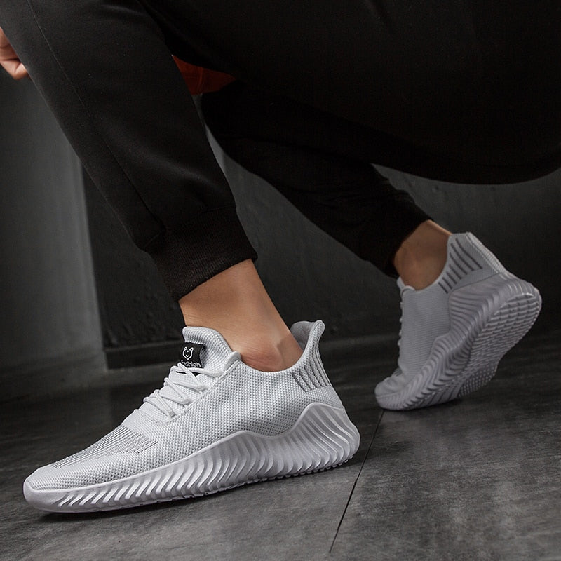 sapatos respirável malha branca tênis masculino