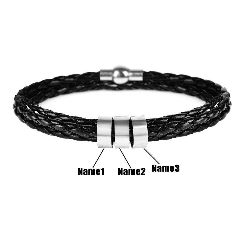 Pulseira masculina de couro trançado com nomes