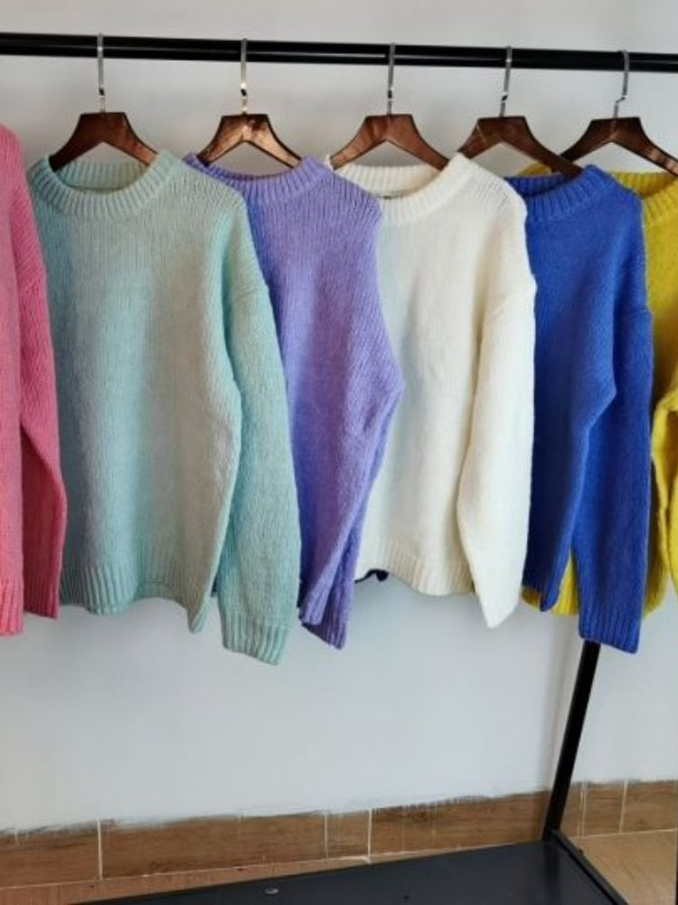 Blusa de frio feminina, blusa confortável para inverno tricô manga longa