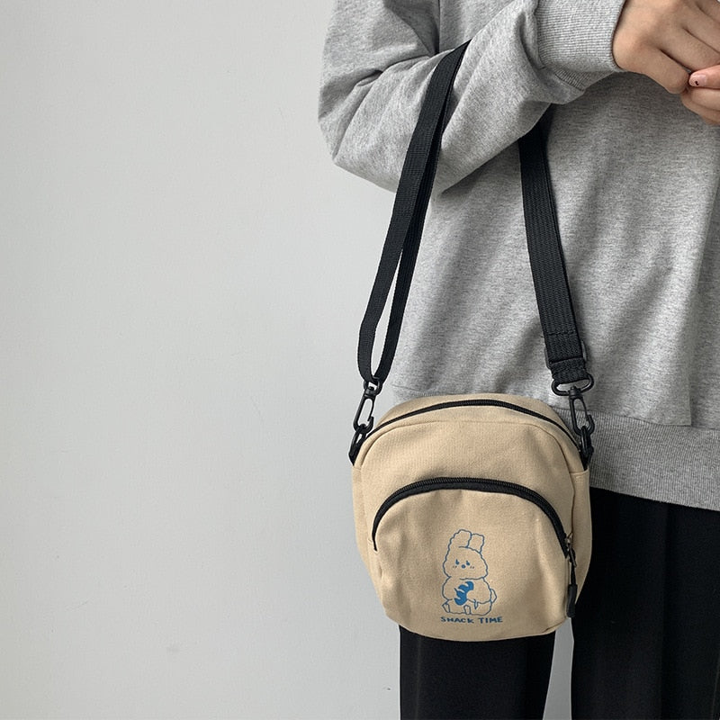 Bonito coelho lona feminina pequena crossbody