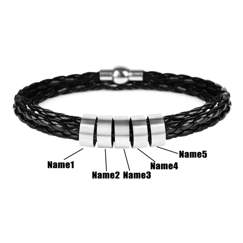 Pulseira masculina de couro trançado com nomes