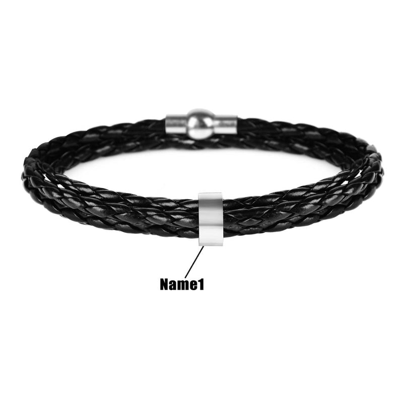 Pulseira masculina de couro trançado com nomes