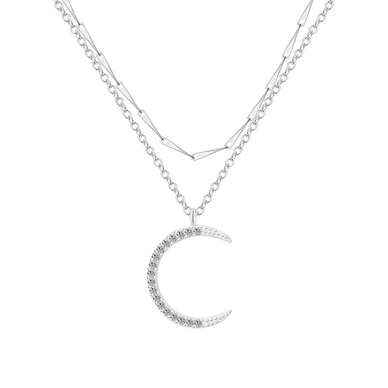 S925 sterling silver star moon colar duplo mulheres