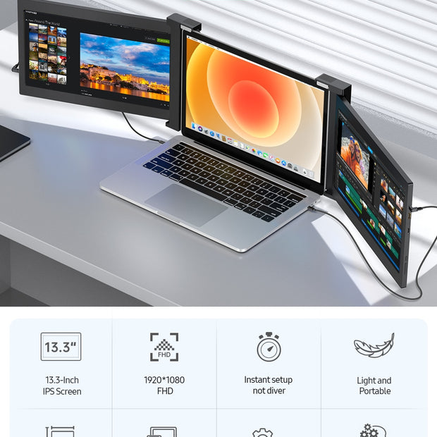 Novo UPERFECT Z 13.3/14.0 "Monitor Portátil para Laptop Full HD IPS 1080P Extensor de Exibição Dupla Tela de Monitor para Laptops de 13"-16.5" (Monitor Triplo)